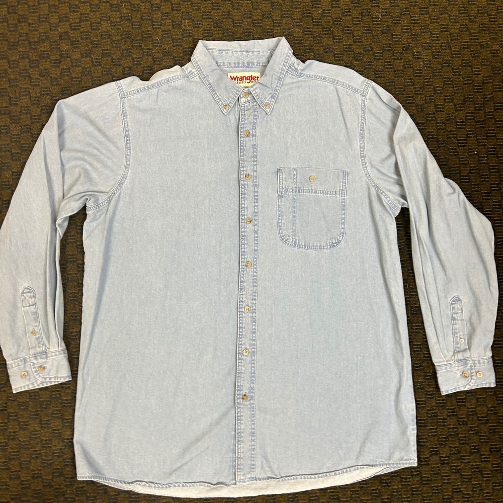 Wrangler Rugged Wear Mens 2XL Light Wash Denim Long Sleeve Button Down Shirt